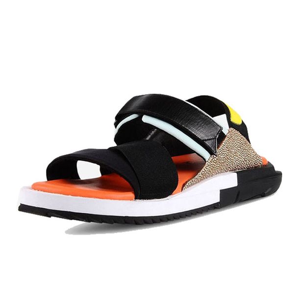 

wedge sandalsmens sandals genuine leather stretch fabric summer beach sandals men casual thick heels men shoes, Black