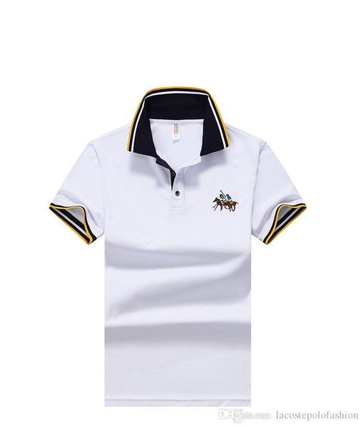 

solid with embroidery fashion mens polo designer lapel neck short sleeve mens tees casual summer tees, White;black