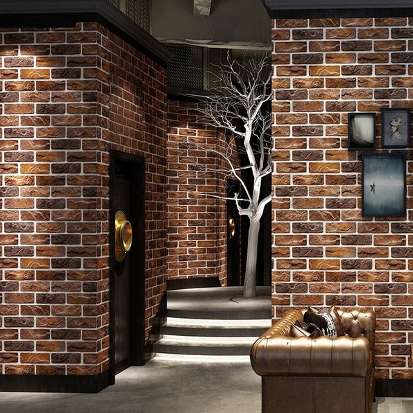 

customized 3d stereo retro imitation brick wallpaper coffee cafe restaurant bar red brick wallpaper household improvement decor