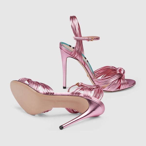 Free shipping 2019 leather Catwalk models Lucky Classic Sexy lip Snake Open Toe wedding 10.5CM Stiletto High Heels Sandal pink 34-43 01