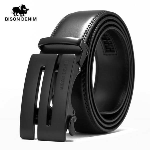 

bison denim new arrival genuine leather men's belt cowhide male belts automatic buckle designer men belt strap 3.5cm n71362, Black;brown