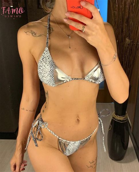 

womens swimsuit triangle bikini set brazilian push up bra silver serpentine swimwear bikini thong bathing suit two pieces, White;black