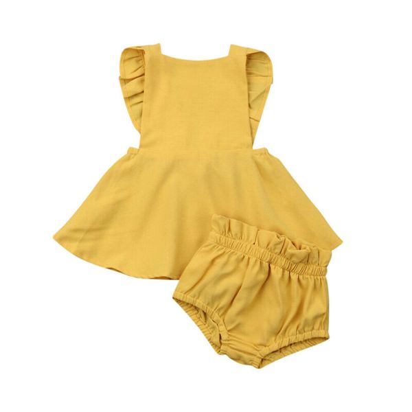 

uk 0-24m infant girl ruffle dress +shorts briefs 2pcs outfits summer clothes cotton blend fashion solid sleeveless bow cute, Pink;blue