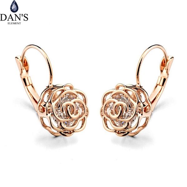 

dan's element copper gold color elegant rose flower dangle earrings for woment brincos with alloy anti-allergy dee86713, Silver