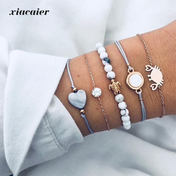 

xiacaier vintage turtle heart charm bracelets set for women 2 new design stone beads chain bracelet boho jewelry wholesale new, Black