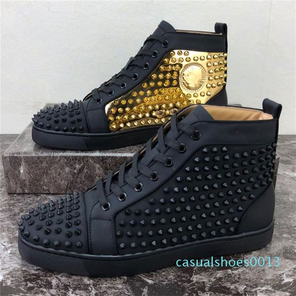 

12019 men women casual shoes designer red bottom studded spikes fashion insider sneakers black red white leather high size34-48 c13