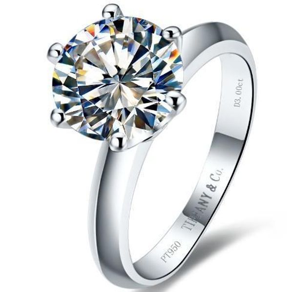 

3,0 карат обручальные кольца классические круглые симулировать кольца с бриллиантами для women14k белого золота твердого серебра pt950 stamp, Golden;silver