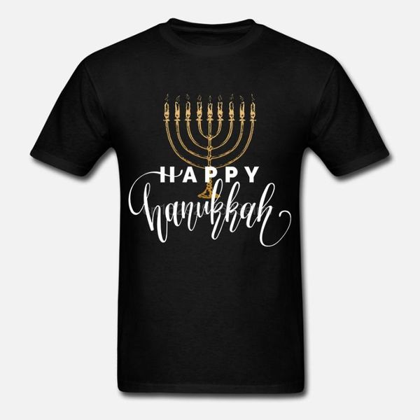 

happy hanukkah menorah holidays festive jewish womens black t-shirt, White;black