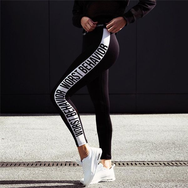 

new letter worst behavior print leggings women leggins female elastic pant capri women fitness leggins black splice slim trouser