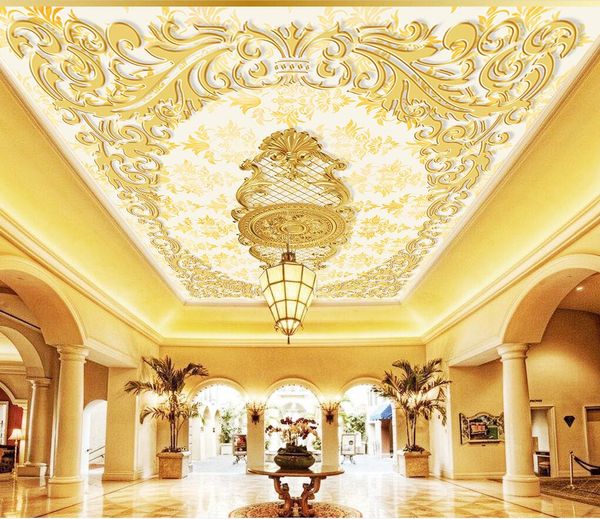

custom p wall paper living room mural ceilings luxury gold embossed european pattern ceiling mural wall