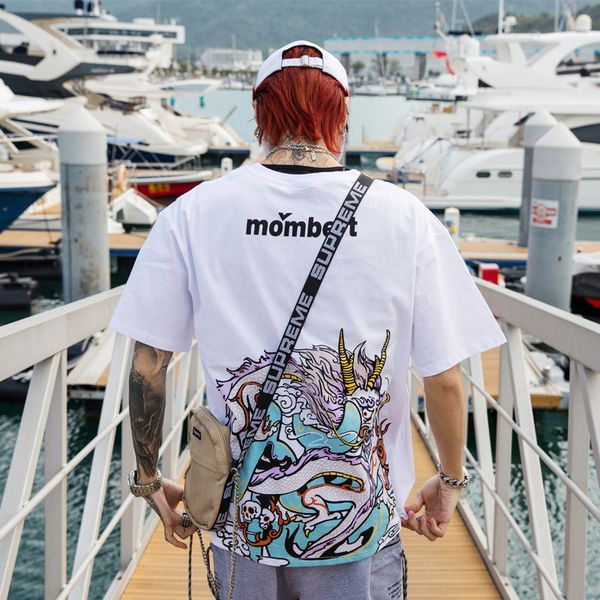 

brand shirt streetwear men hip hop japanese cartoon dragon t-shirt cotton summer fashion harajuku tshirt short sleeve tees, White;black