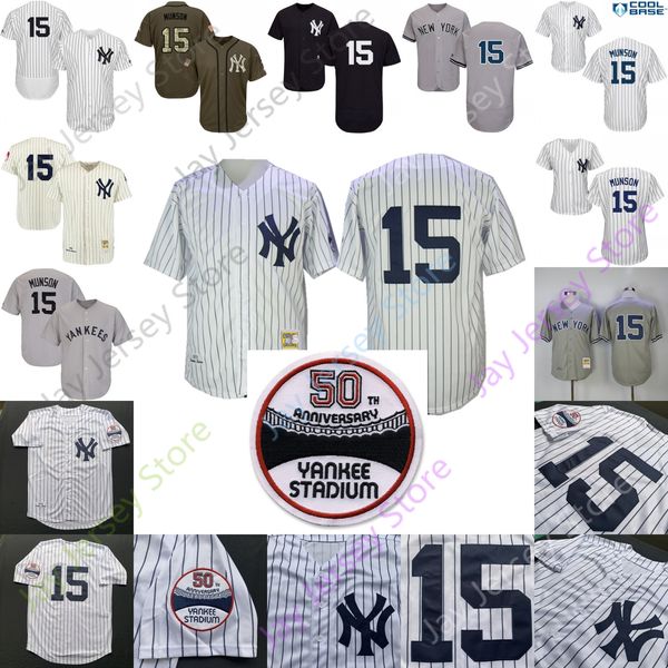 

Thurman Munson Jersey Men Women Youth Yankees 1969 1973 Cooperstown Cream White Pinstripe Grey Black Home Away All Stitched