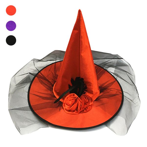 

halloween witch hat costume party rose mesh decoration witch hat cospaly costumes prop mdd88