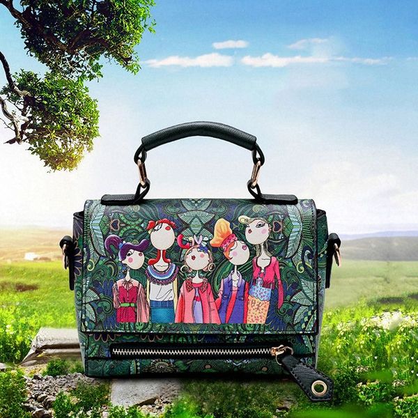 

ms. patchwork forest girl printed green pu leather fashion trend zipper square bag shoulder diagonal package
