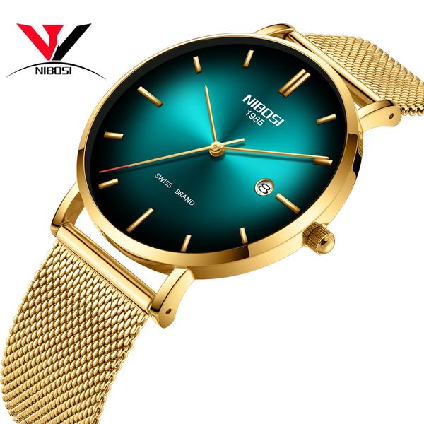 

new men's watch unique design stainless steel mesh strap nibosi sports watch men's fashion casual date, Slivery;brown