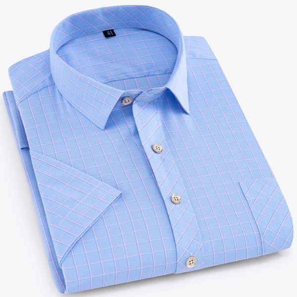 

2019 summer new fashion men's short sleeve plaid casual shirts slim fit thin breathable social soft men dress shirt, White;black