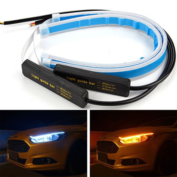 

paieimai 2pcs автомобили drl светодиодные фары дневного света гибкая soft tube guide автомобильные светодиодные полосы света водонепроницаем