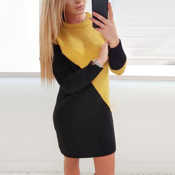 

womens fleece long sleeve pullover jumper casual vintage party slim fit dress, Black;gray
