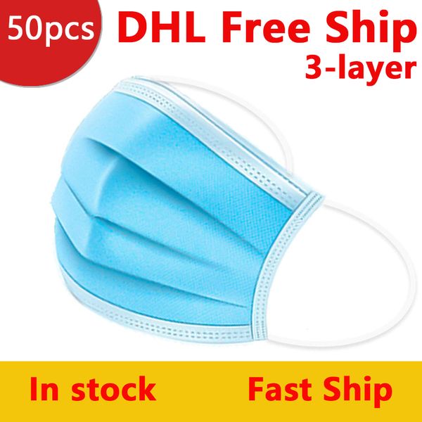 

Бесплатная доставка DHL Одноразовая маска 50шт 3-слоя маски для лица по охране здоровья и личная маска с ушной Рот Face Санитарные Маски