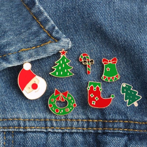 

creative cartoon christmas brooches pins santa claus tree jingle bells socks shape alloy enamel pin xmas fashion jewelry gifts, Gray