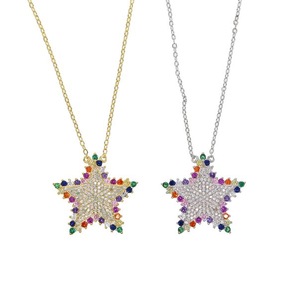 

new shiny color sparking bling colorful rainbow cz star pendant necklace for women gorgeous 2019 christmas gift jewelry, Silver
