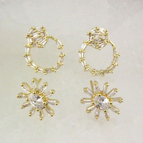 

10pair/lot fashion colorful cz earring,round/sun shape cubic zircon earring stud,new design earring wholesale, Golden;silver
