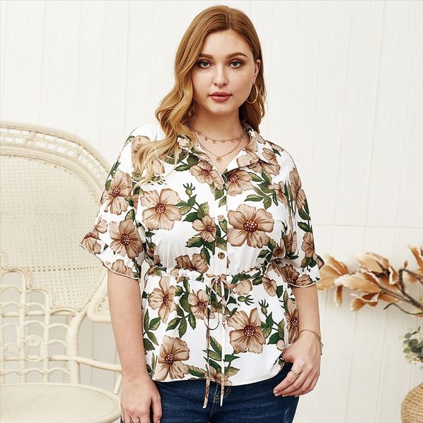 

independent large size women's temperament commuting shirt 2020 short sleeve printing independent large size women's temperament c, White