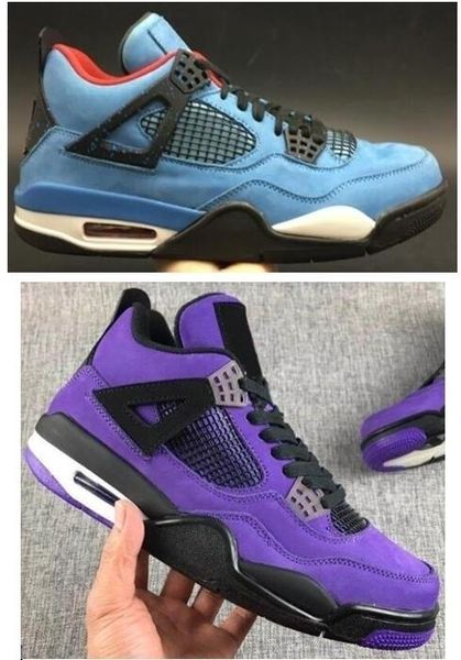 

4s quality travis scotts 4 cactus jack university blue black suede basketball shoes men purple suede cactus jack sneakers with box