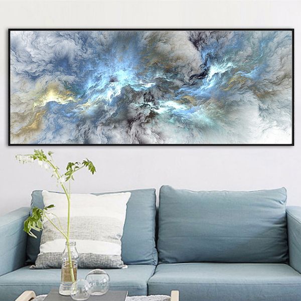 

large size print oil painting wall painting light blue abstract cloud wall art picture for living room