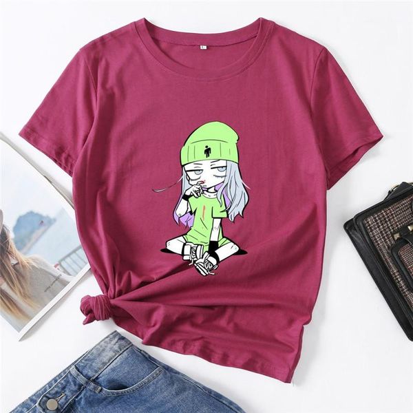 

womens designer t shirts billie eilish print tees fashion crew neck clothing womens casual cute, White