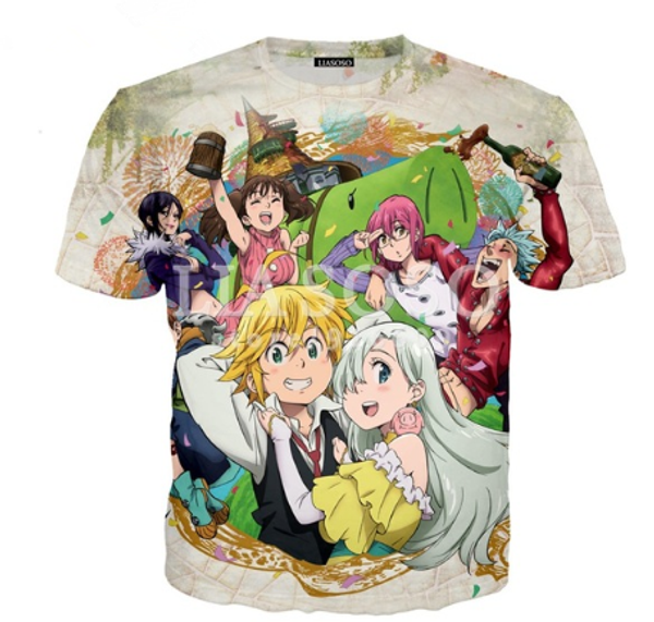 

2019 новое аниме nanatsu no taizai семь смертных грехов футболки с 3d-принтом футболка мужчины / женщины хип-хоп уличная одежда топы футболк, White;black