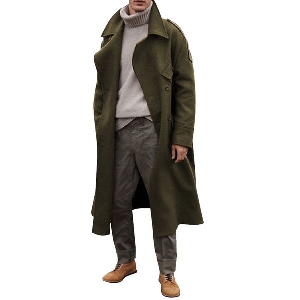 

autumn winter men's blends coats brand fleece men jacket overcoat casual solid stand collar coats long cotton trench streetwear, Tan;black