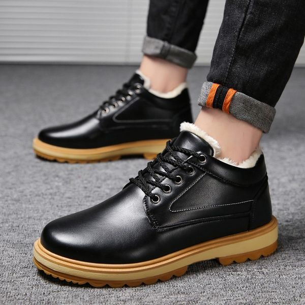 

autumn winter men's boots solid color qualitysnow boots plush inside antiskid bottom keep warm waterproof ski size 39 - 44, Black