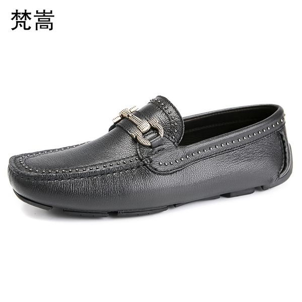 

lazy shoes mens genuine leather leisure soft-soled personality business shoes spring mens luxury men designer, Black