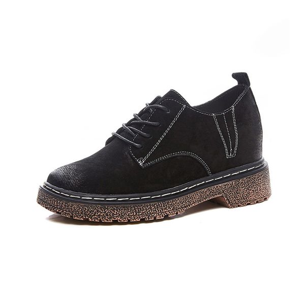 

flat shoes woman genuine leather autumn winter shoes 2019 fashion hidden heel warm ladies shoe casual lace up women flat shoe, Black
