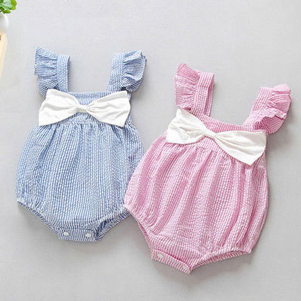 

2018 multitrust brand newborn kids baby girl infant sleeveless jumpsuit striped summer bodysuit tutu dress clothes outfit 0-24m, Blue