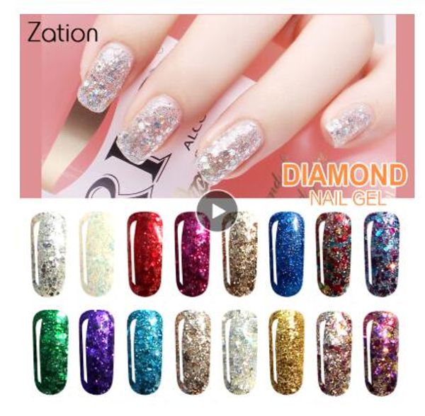 

zation 2019 diamond shiny sequin glitter uv gel varnish shine shimmer base gel lacquer primer manicure gel nail polish, Red;pink