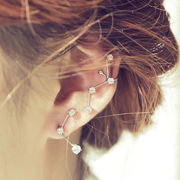 

srcoi punk clear crystal ear cuff earring cartilage rhinestone climbers elegant earrings for women party clip ear jewelry 2018, Silver