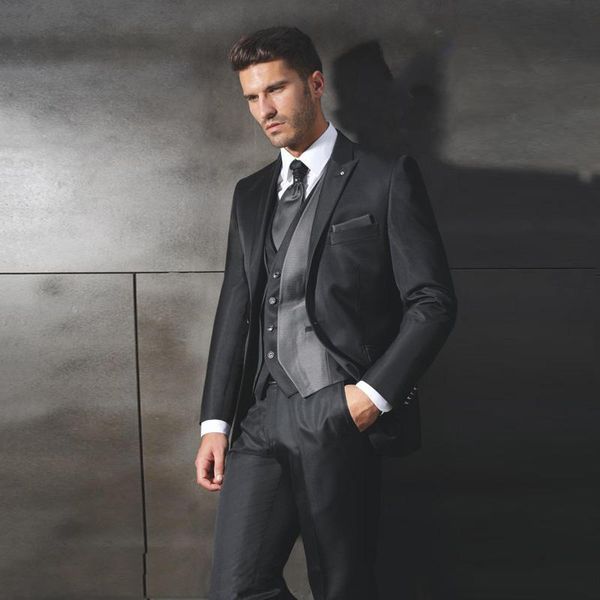 

new handsome black groom tuxedos custom made men suits for wedding 3 pieces slim fit men blazers jacket gentle men groomsmen suit 467, Black;gray