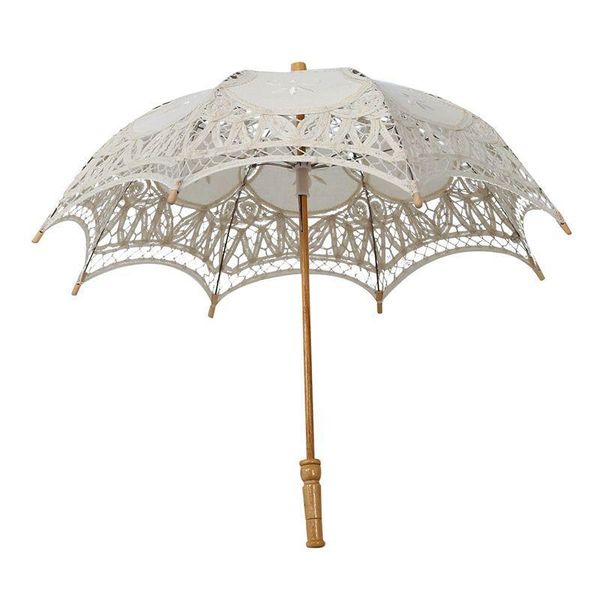 

викторианский зонтик шнурка выдалбливающ out зонт бежевый белый кружева свадьба невеста зонтики с длинной ручкой вуд