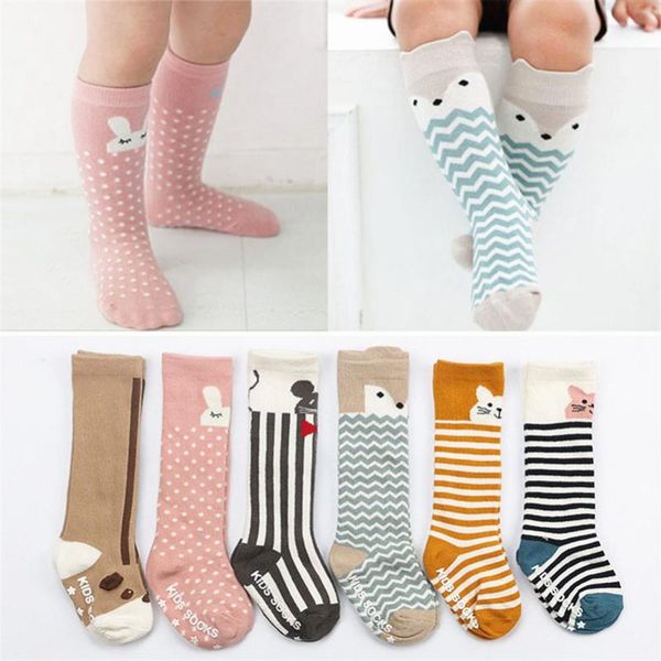 

newborn kids girl boy socks animal pattern anti-slip knee high sock baby cat cotton cute cartoon infant toddler socks, Pink;yellow