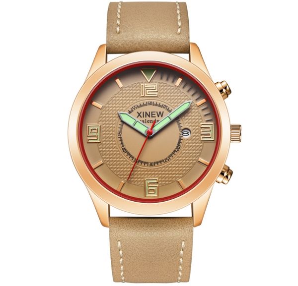 

men's new fashion xinew brand round dial watches pu leather strap quartz movement watches men's business luxury calendar watch who, Slivery;brown