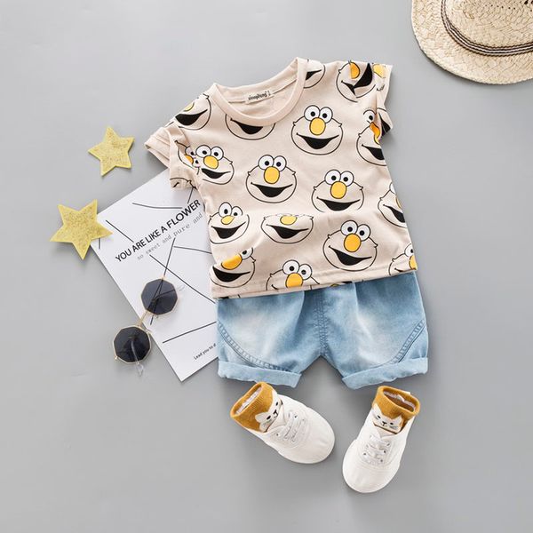 

baby boy clothing set cute summer t-shirt cartoon children boys clothes shorts suit for kids outfit denim outfit t200607, White