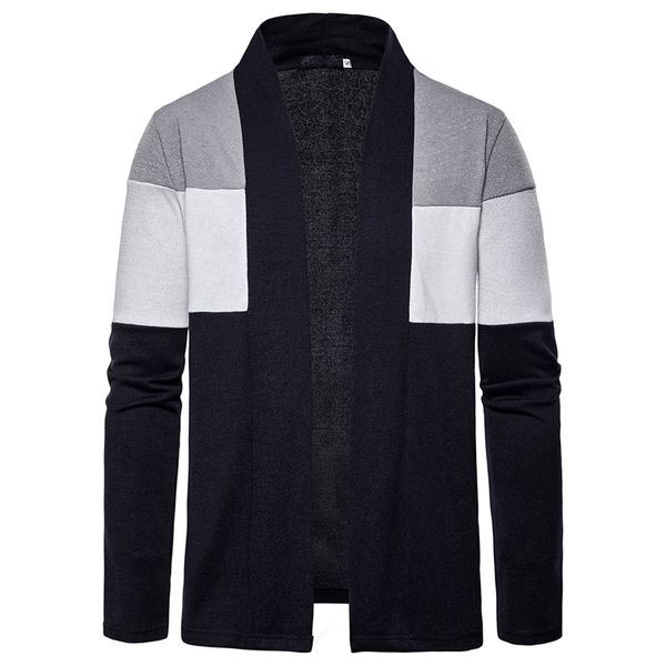 

wenyujh 2019 autumn new men's knitted sweater casual patchwork jacket three-color stitching deep v cardigan men knitted sweater, White;black