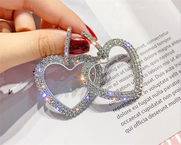 

925 silver needle full diamond love long style european and american earrings personality joker earrings exaggerated hipster studs