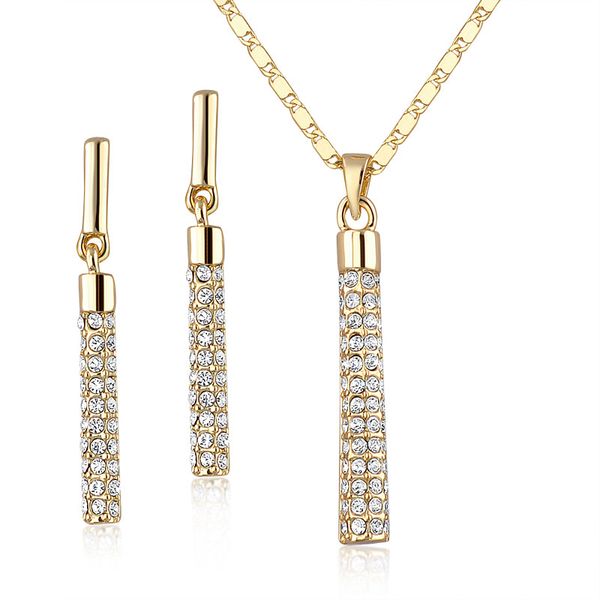 

crystal clear 18k real gold plated austria swa elements drop earrings and pendant necklace sets wedding jewelry necklace set, Silver