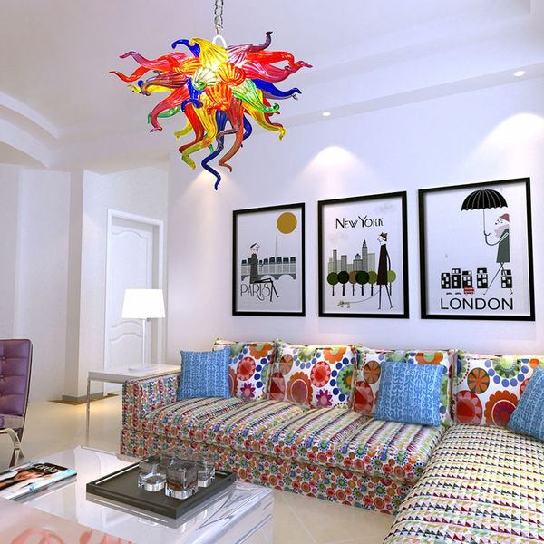 

fancy art glass pendant lamps colored lustre 16inch small multi color hand blown glass chandeliers lighting for bedroom kids room lights