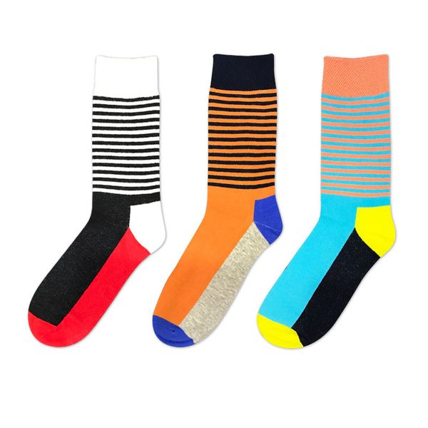 

3 pairs/lot creative men's cotton socks stripes plus size deodorant breathable socks anti-friction for male outdoor activities, Black