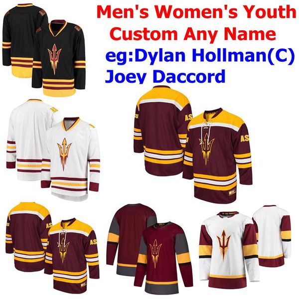 

custom arizona state sun devils college ice hockey jersey men's dominic garcia jersey brinson pasichnuk dylan hollman joey daccord stit, Black;red