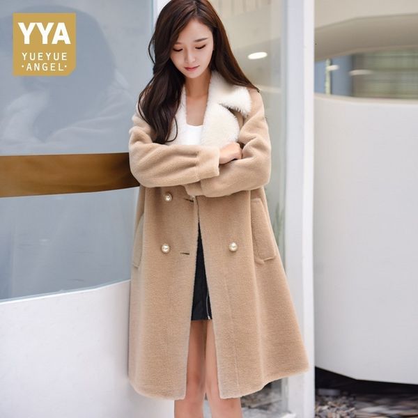 

дизайнер бренда real шубы мода твердые воротник отворотом пальто шерсти женский двойной брестед куртка элегантная женская партия верхняя оде, Black